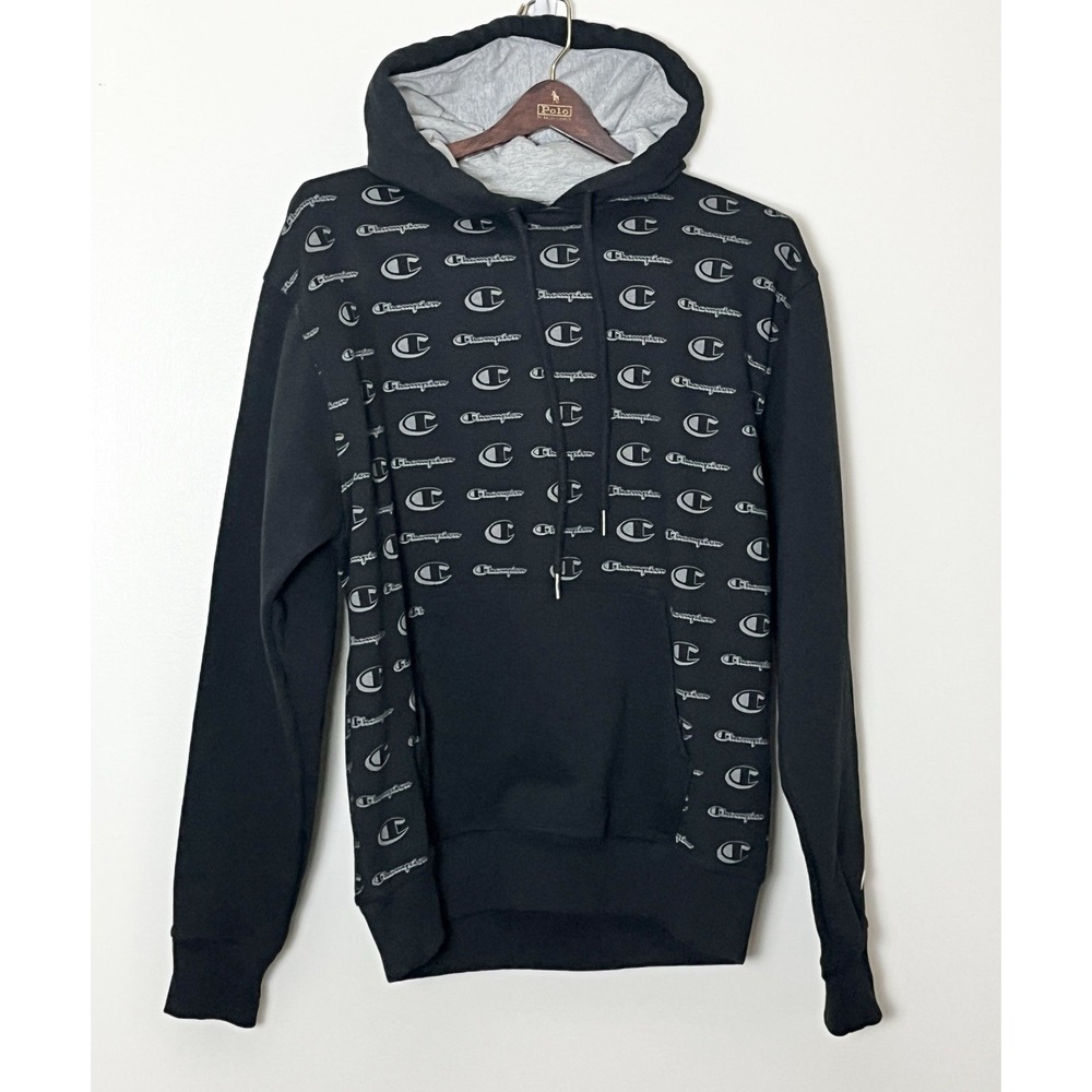 Champion Logo Hoodie Men's Medium Black Gray Gym BroCore Sportswear‎